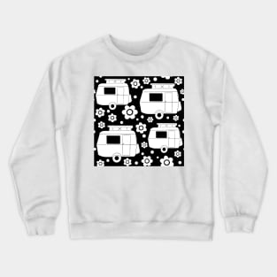 Daisy Polka Dot Vintage Caravan Pattern in Black and White Crewneck Sweatshirt